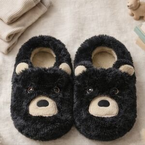 Lands’ End Black Bear Slippers Toddler Size 9 NWOT Plush Animal House Shoes